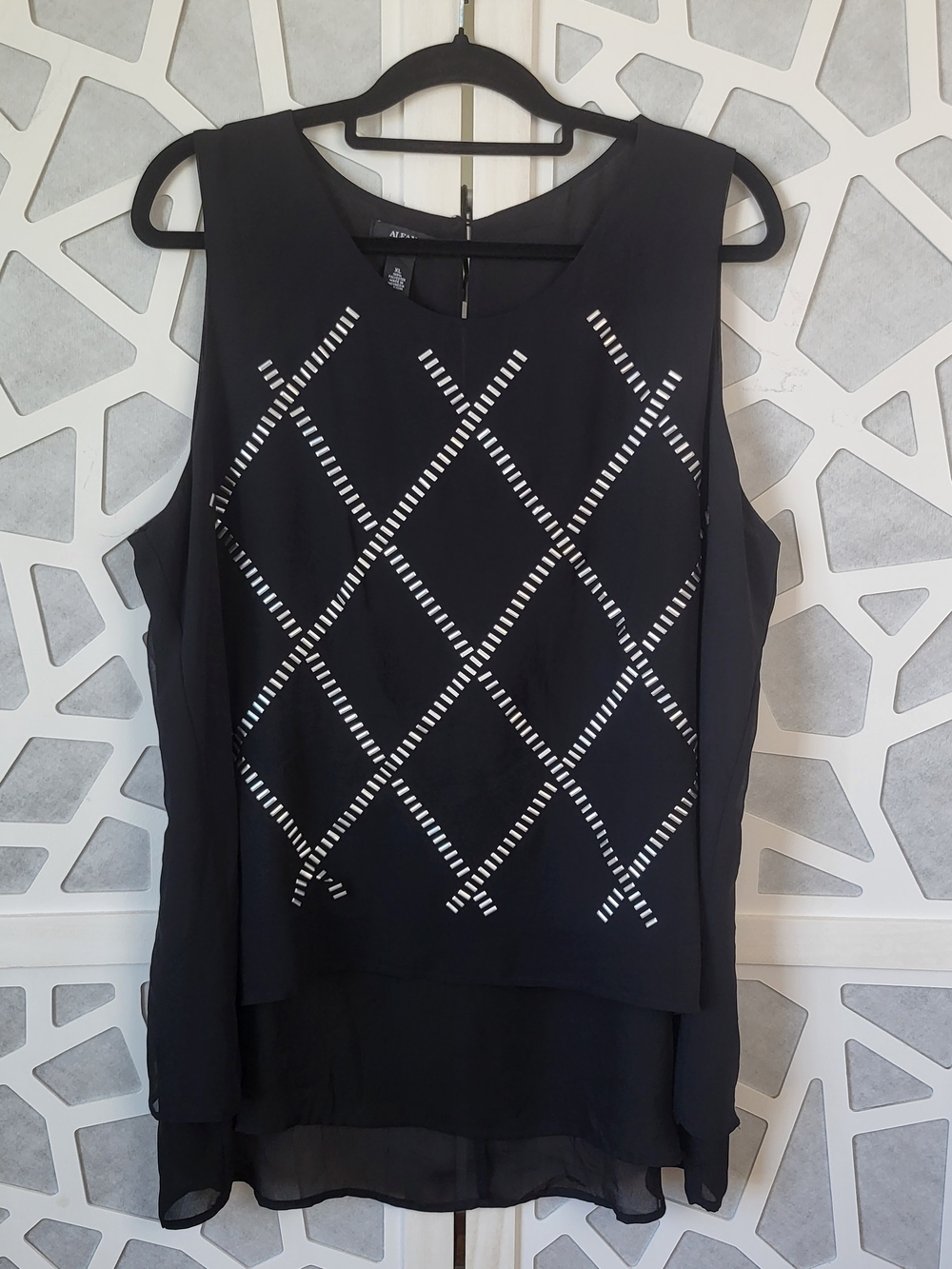 Alfani Black Sleeveless Top with Geometric Cutout Accents